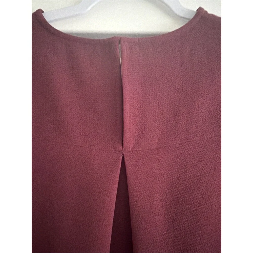 Madewell Tailored Tee Short Sleeve Pleat Back Blouse Burgundy Large